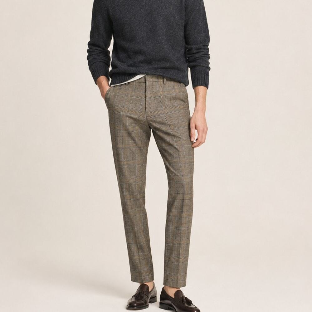 J.Crew Ludlow Slim Plaid Trouser Pants Tan brown Glen Plaid size 31